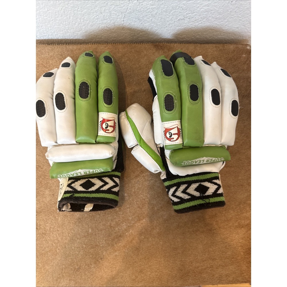 Vintage SG Sunil Gavaskar Super League Cricket Batting Gloves Green White Mens L